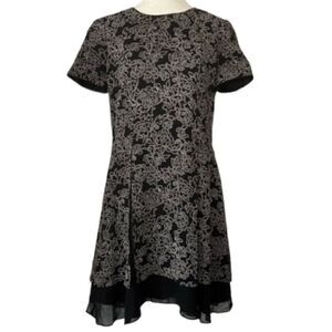 Vintage 80s Adriana Papell short sleeve silk black paisley mini dress sz 10